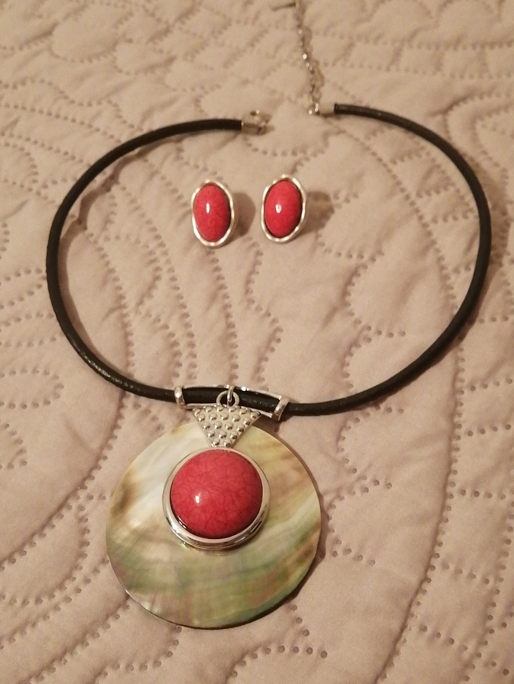 Sputnik (Spoutnik) Vintage MOP Abalone Pendant Necklace & Earrings SET